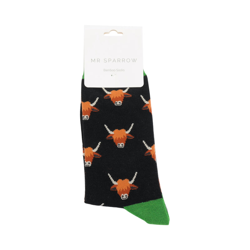 Men's Bamboo Socks | Highland Cows | Black