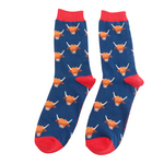 Men's Bamboo Socks | Highland Cows | Navy