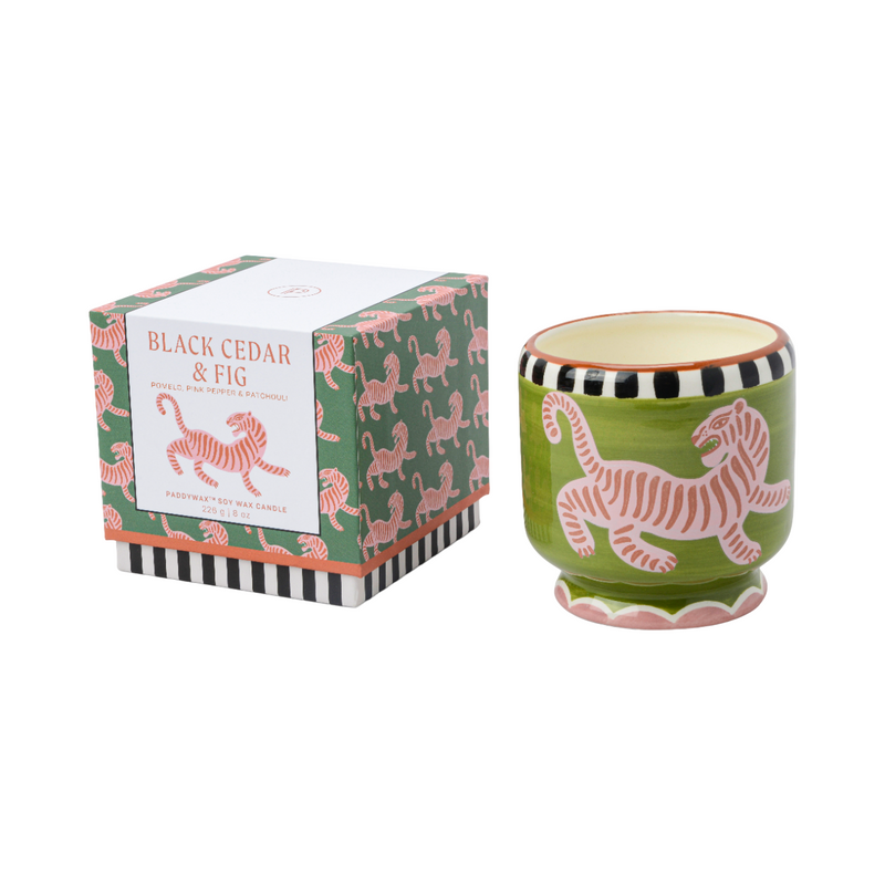 Adopo Tiger Boxed Ceramic Candle | Black Cedar & Fig | 226g