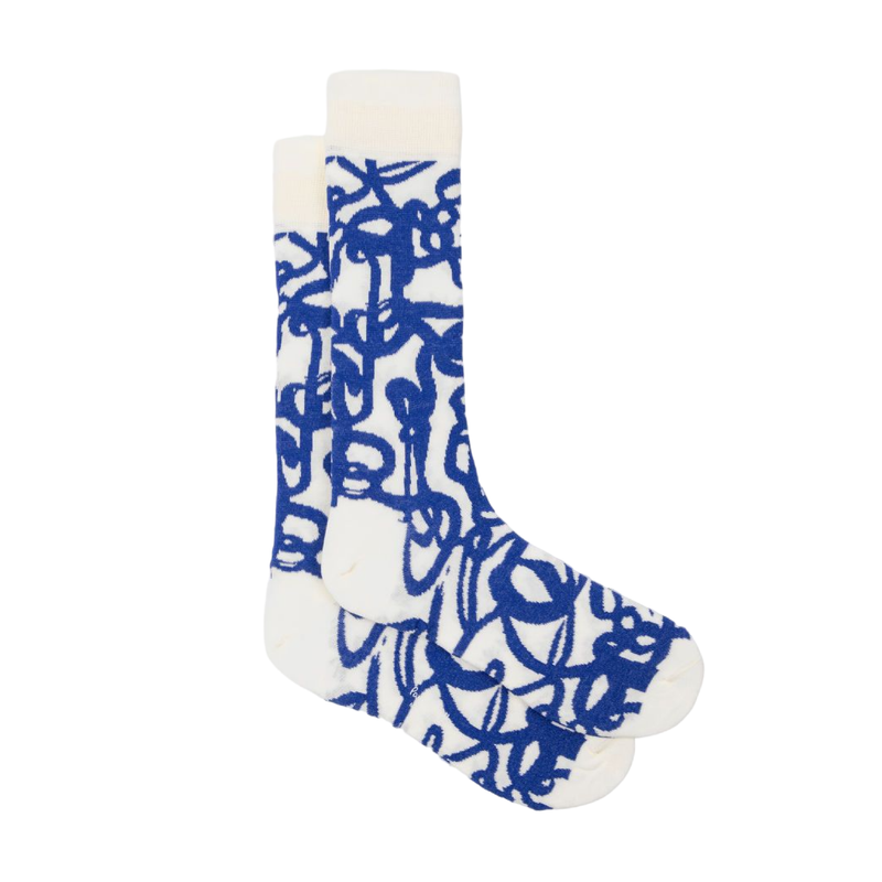 Men's 'Le Soir Squiggle' Socks | Blue & White