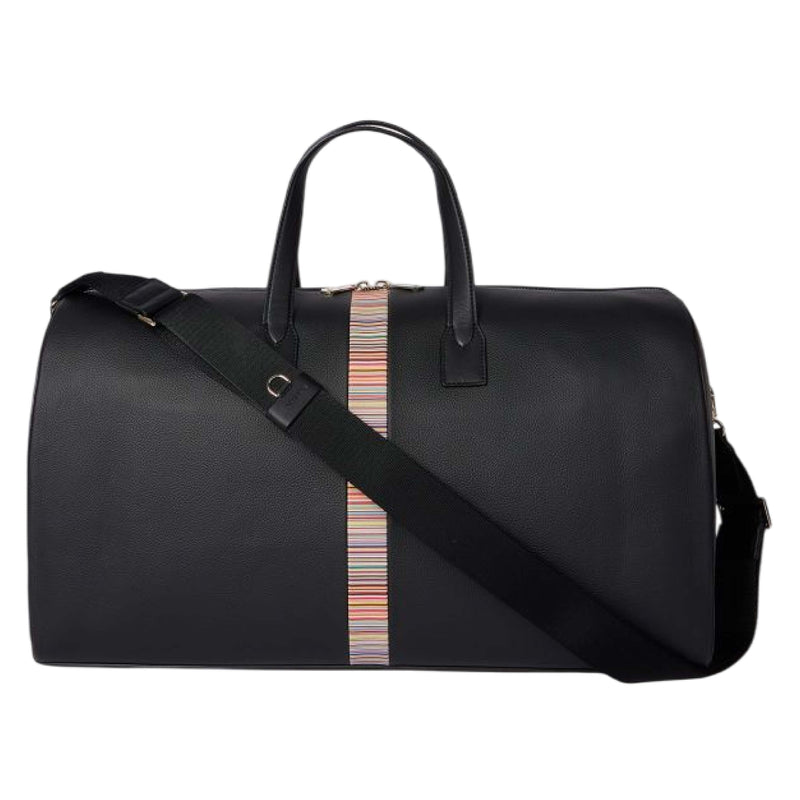 Men's Leather 'Signature Stripe' Holdall Bag | Black