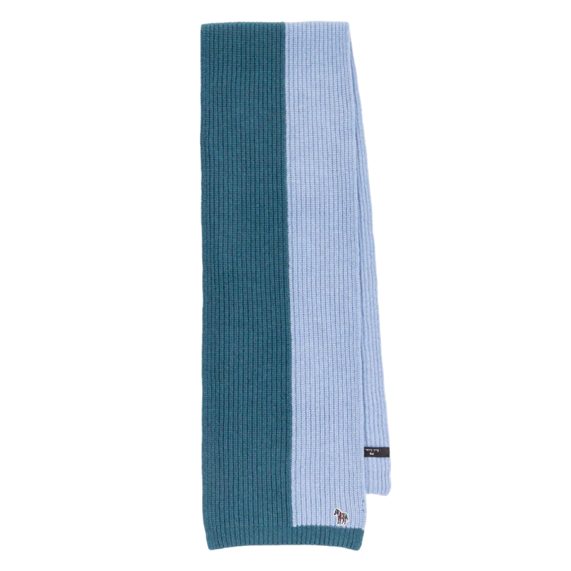 Men's Ribbed Lambwool 'Zebra' Scarf | Blue & Green