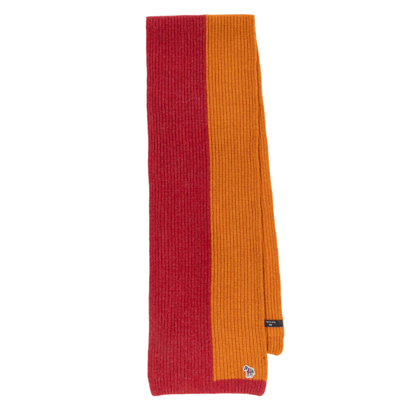 Men's Ribbed Lambwool 'Zebra' Scarf | Red & Orange