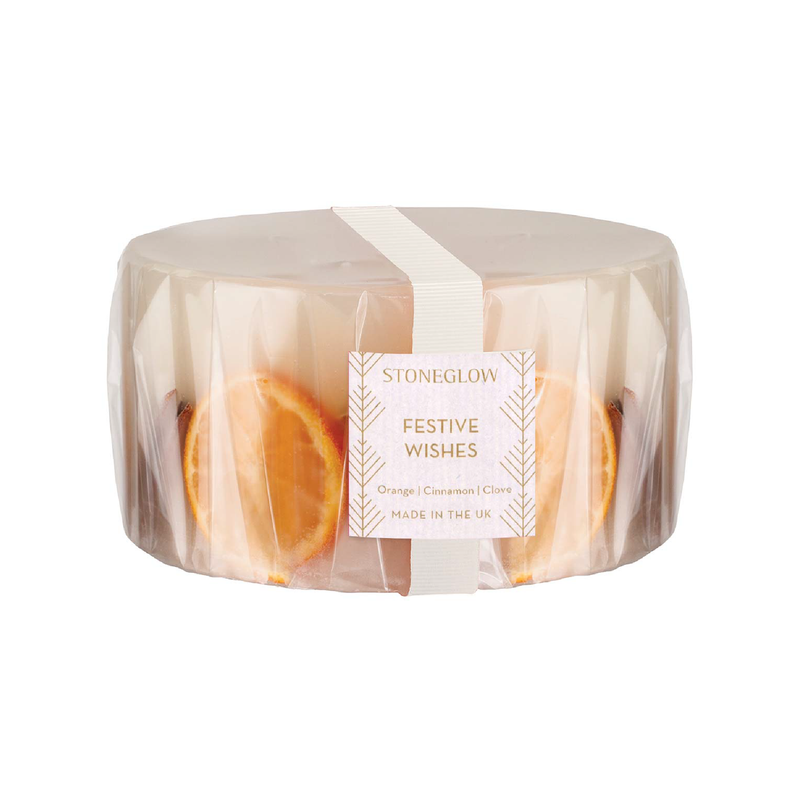 Festive Wishes 3 Wick Pillar Candle | Orange, Cinnamon & Clove