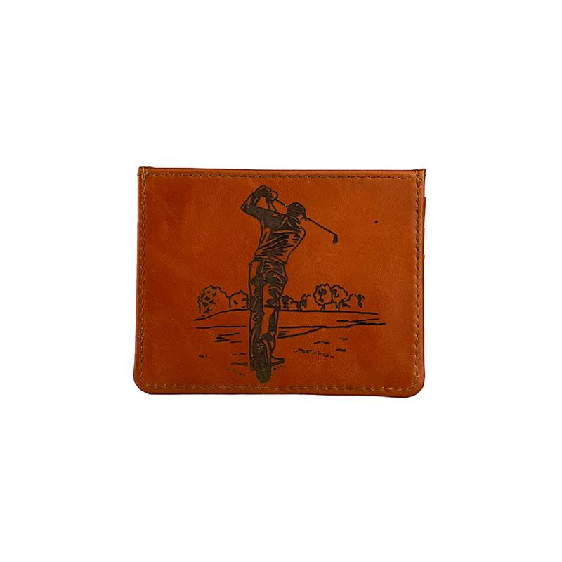 Golf Engraved Leather Card Holder | Brown