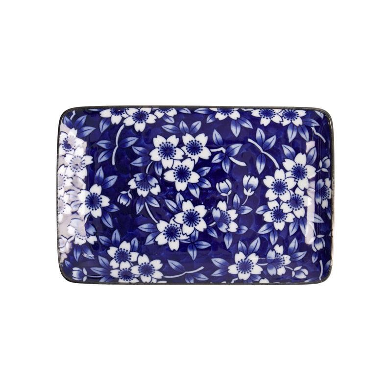 Dami Sakura Floral Sushi Plate | Blue & White | 20cm