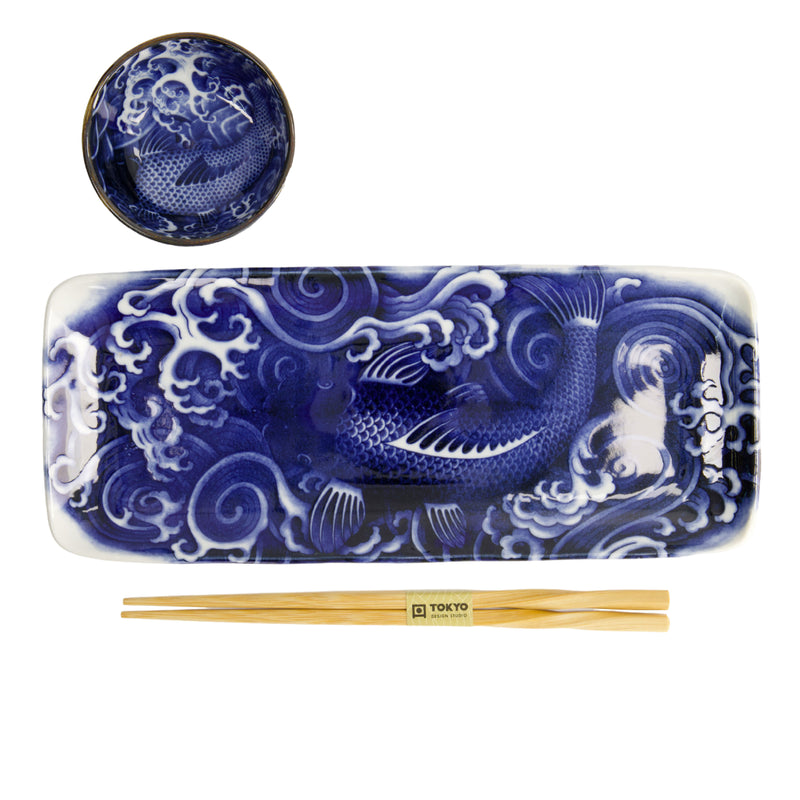 Japonism Carp Sushi Set | Blue & White | 3 Piece