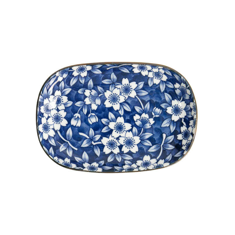 Sakura Sushi Plate | Blue & White | 18cm