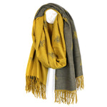 Reversible Jacquard Bee Scarf | Mustard & Grey