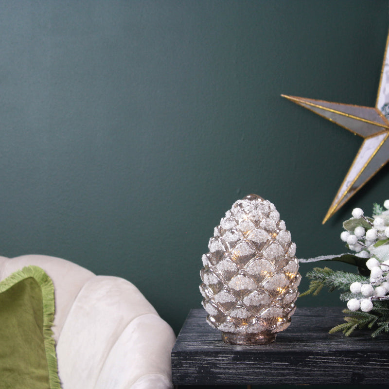 Antique Pinecone LED Light Decoration | Silver