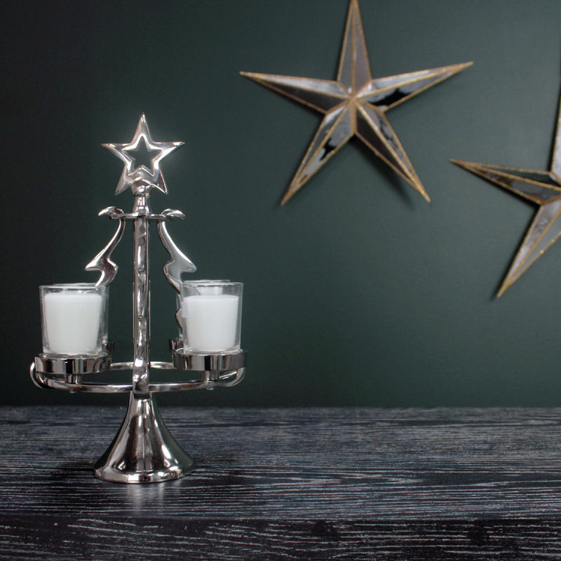 Christmas Tree Candle Holder | Silver | Medium