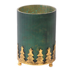 Christmas Tree Hurricane Candle Holder | Green Gold Mix