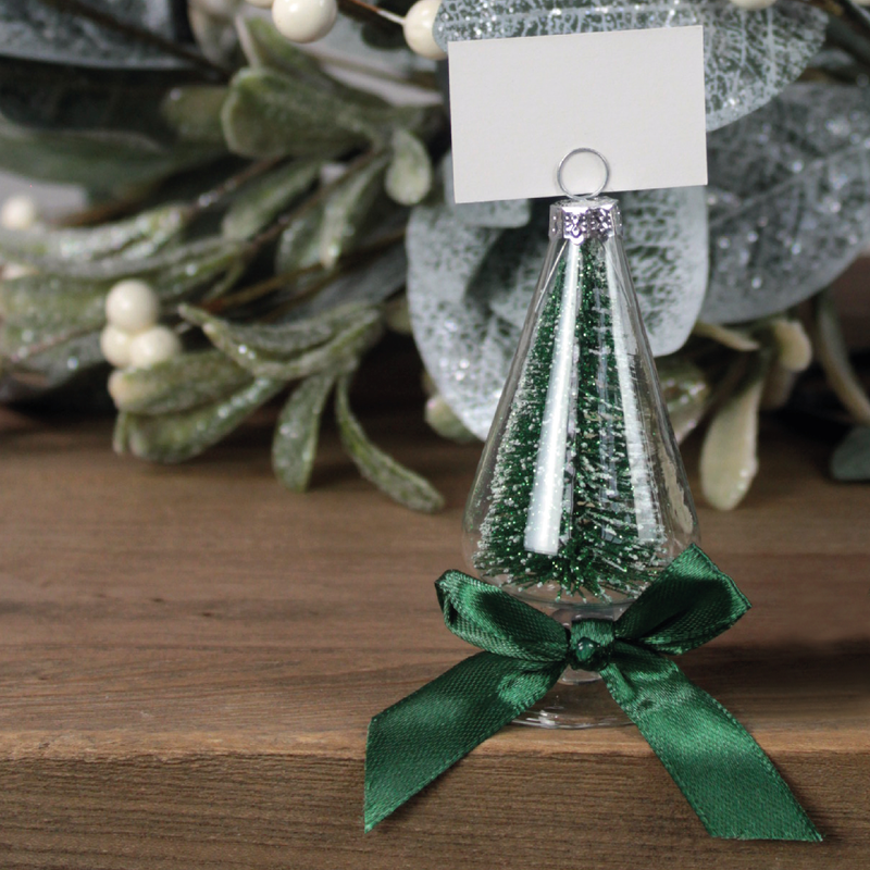 Glass Christmas Tree Name Card Holder Set | Green | Set of 4