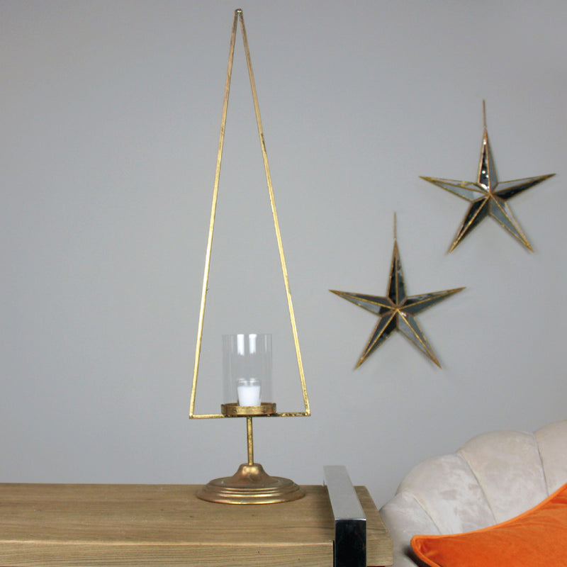 Minimal Gold Metal Christmas Tree Candle Holder | Large