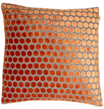 Hexagonal Cut Velvet Jorvik Cushion | Orange | 43x43cm