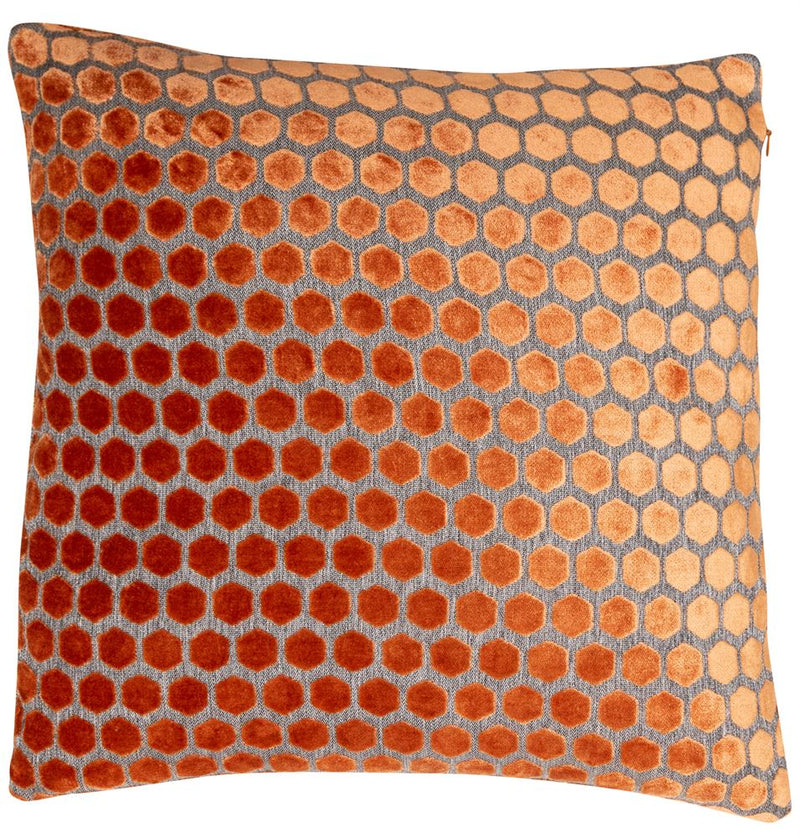 Hexagonal Cut Velvet Jorvik Cushion | Orange | 43x43cm